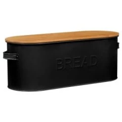 B&M The Organised Kitchen Bread Bin - Black -B&M 334654 russell hobbs oval bread bin with wooden lid grey 51