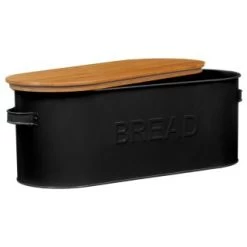 B&M The Organised Kitchen Bread Bin - Black -B&M 334654 russell hobbs oval bread bin with wooden lid grey 71
