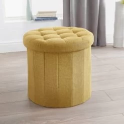 B&M Round Storage Ottoman - Ochre