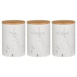 B&M Marble Effect Kitchen Canisters 3pc -B&M 356820 storage canisters marble effect tea coffee sugar