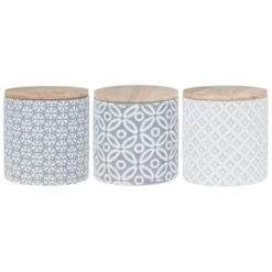 B&M Embossed Geometric Storage Canisters 3pc -B&M 356821 storage canisters geo grey 3