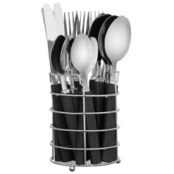 B&M Cutlery Set With Caddy 16pc - Black -B&M 357347 16pc cutlery set with caddy black 3