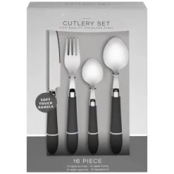 B&M Soft Touch Cutlery Set 16pc - Grey -B&M 357349 16pc soft touch cutlery set grey