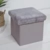 B&M Foldable Fur Seat - Grey -B&M 366013 grey faux fur foldable seat ottoman