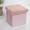B&M Foldable Fur Seat - Blush -B&M 366014 blush faux fur foldable seat ottoman