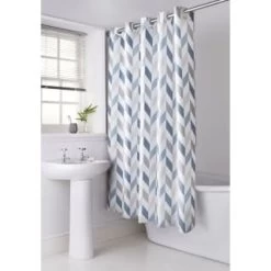 B&M Hookless Print Shower Curtain - Blue