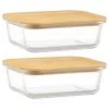 B&M Rectangular Glass Food Containers With Bamboo Lids 2pk -B&M 376824 2pk regular glass food containers 4