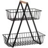 B&M Two Tier Storage Basket With Wooden Handle -B&M 380165 2 tier storage basket wooden handle