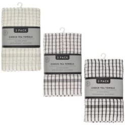 B&M Check Tea Towels - Black 3pk -B&M 380305 380307 380309 3pk check tea towels main