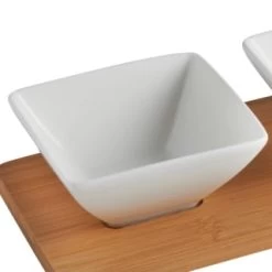 B&M Set Of 3 Serving Bowls With Bamboo Tray - Square -B&M 380368 3pk serving boards with bamboo tray square 2