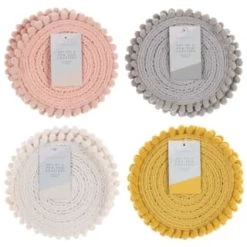 B&M Pom Pom Coasters - Grey 4pk -B&M 380383 380384 380492 380495 4pk harmony pom pom coasters