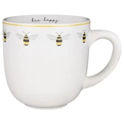 B&M Bee Happy Printed Mugs - 4pk -B&M 380506 4pk printed mugs bee happy white