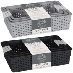 B&M Set Of Three Storage Baskets - Black -B&M 384207 3pk storage boxes main