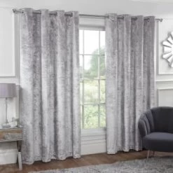 B&M Versailles Silver Crushed Velvet Fully Lined Curtains 66 X 90"