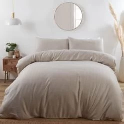 B&M Roma Brushed Herringbone Double Duvet Set - Natural