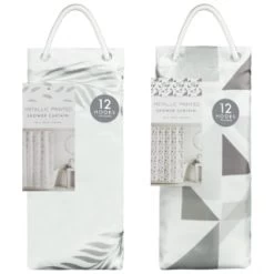 B&M Metallic Printed Shower Curtain - Silver Leaves -B&M 390584 printed shower curtain group