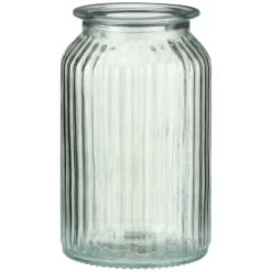 B&M Large Ribbed Glass Jar With Wooden Lid -B&M 394426 ribbed glass jar with wooden lid large 3