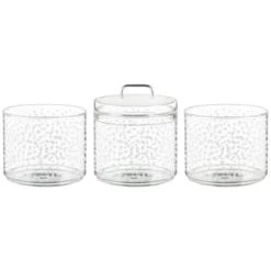 B&M Printed Glass Stackable Storage Jars 3pc - White -B&M 396484 3pk printed glass stackable storage jars white 2