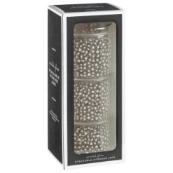 B&M Printed Glass Stackable Storage Jars 3pc - White