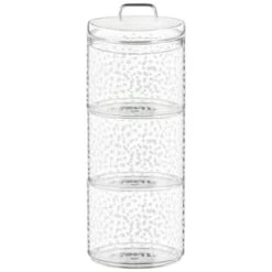 B&M Printed Glass Stackable Storage Jars 3pc - White -B&M 396484 3pk printed glass stackable storage jars white 4